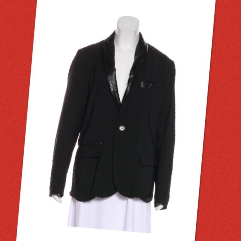 En Noir Shawl-Lapel Lambskin Leather Blazer
